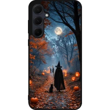 Samsung Galaxy A56 Case Hülle - Silikon schwarz Halloween 2026 Witch with a cat