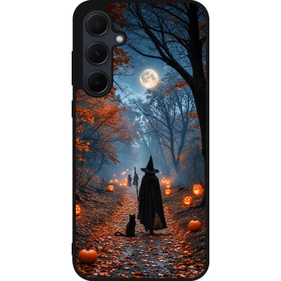 Samsung Galaxy A56 Case Hülle - Silikon schwarz Halloween 2026 Witch with a cat
