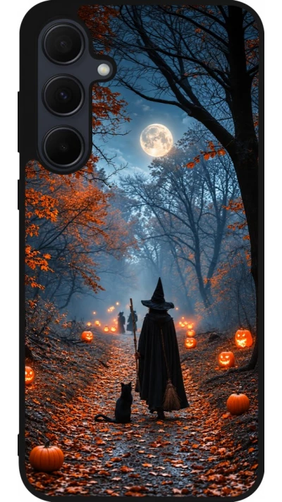 Samsung Galaxy A56 Case Hülle - Silikon schwarz Halloween 2026 Witch with a cat