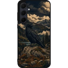 Samsung Galaxy A56 Case Hülle - Silikon schwarz Linocut Grosser Rabe