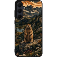Coque Samsung Galaxy A56 - Silicone rigide noir Linocut Marmotte