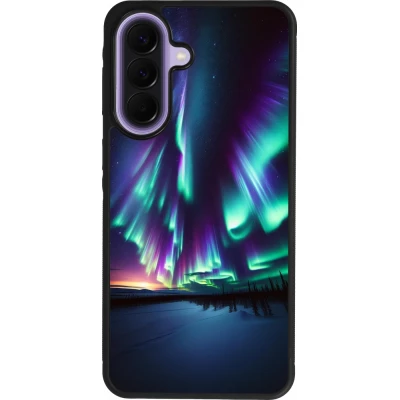 Coque Samsung Galaxy A57 5G - Silicone rigide noir Aurore Boréale Étincelante