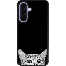 Coque Samsung Galaxy A57 5G - Silicone rigide noir Cat Looking Up Black