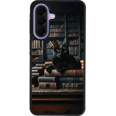 Coque Samsung Galaxy A57 5G - Silicone rigide noir Chat livres sombres