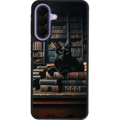 Coque Samsung Galaxy A57 5G - Silicone rigide noir Chat livres sombres
