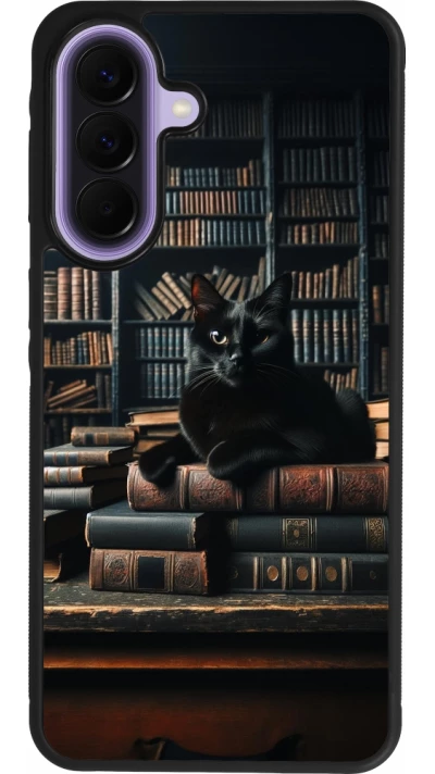 Coque Samsung Galaxy A57 5G - Silicone rigide noir Chat livres sombres