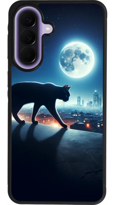 Samsung Galaxy A57 5G Case Hülle - Silikon schwarz Schwarze Katze unter dem Vollmond