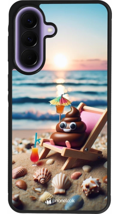 Samsung Galaxy A57 5G Case Hülle - Silikon schwarz Kackhaufen Emoji auf Liegestuhl