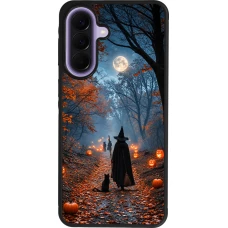 Samsung Galaxy A57 5G Case Hülle - Silikon schwarz Halloween 2026 Witch with a cat
