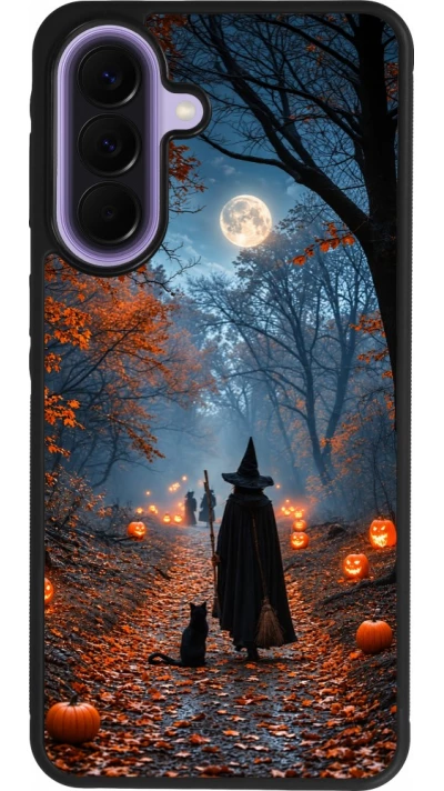 Samsung Galaxy A57 5G Case Hülle - Silikon schwarz Halloween 2026 Witch with a cat