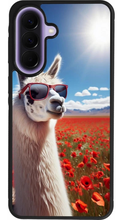 Samsung Galaxy A57 5G Case Hülle - Silikon schwarz Lama Chic in Mohnblume