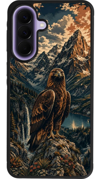 Coque Samsung Galaxy A57 5G - Silicone rigide noir Linocut Aigle Royal