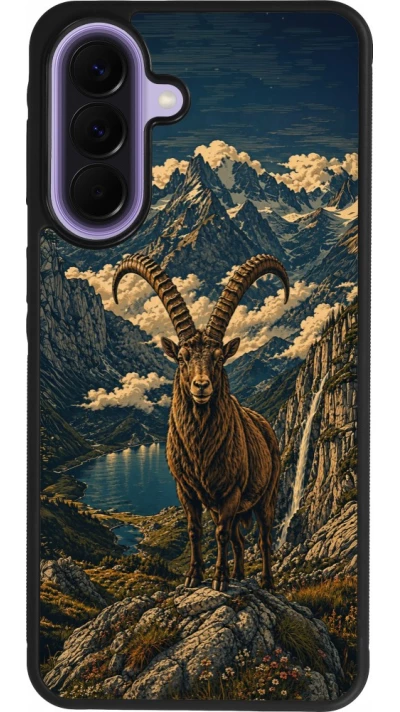 Coque Samsung Galaxy A57 5G - Silicone rigide noir Linocut Bouquetin