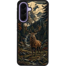 Coque Samsung Galaxy A57 5G - Silicone rigide noir Linocut Cerf