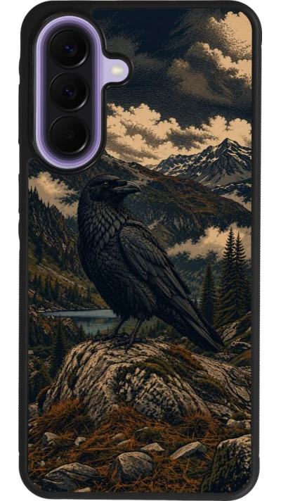 Coque Samsung Galaxy A57 5G - Silicone rigide noir Linocut Grand Corbeau
