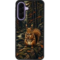 Coque Samsung Galaxy A57 5G - Silicone rigide noir Linocut Ecureuil