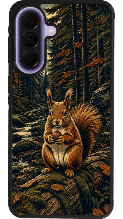 Coque Samsung Galaxy A57 5G - Silicone rigide noir Linocut Ecureuil