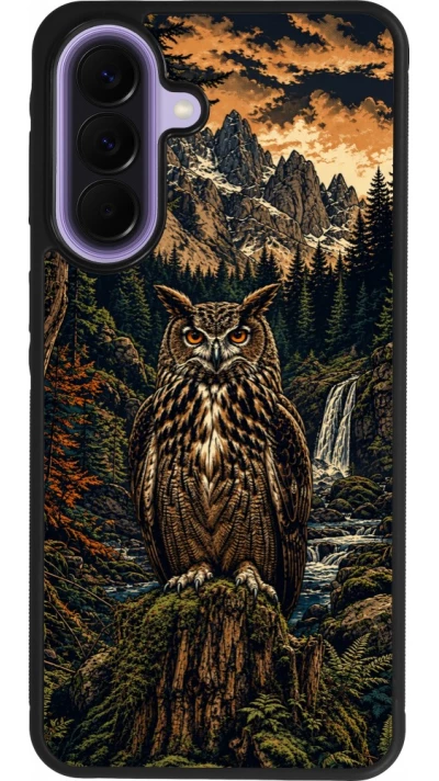 Coque Samsung Galaxy A57 5G - Silicone rigide noir Linocut Grand-Duc