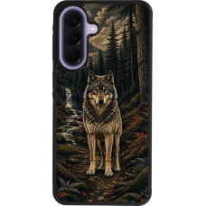 Coque Samsung Galaxy A57 5G - Silicone rigide noir Linocut Loup
