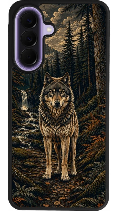 Coque Samsung Galaxy A57 5G - Silicone rigide noir Linocut Loup