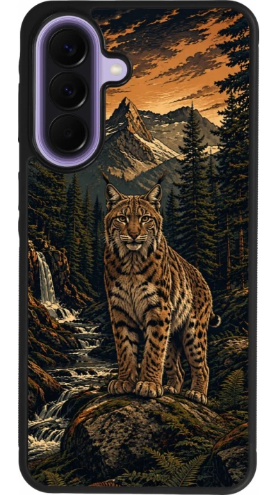 Coque Samsung Galaxy A57 5G - Silicone rigide noir Linocut Lynx