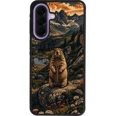 Coque Samsung Galaxy A57 5G - Silicone rigide noir Linocut Marmotte