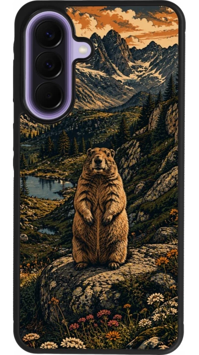 Coque Samsung Galaxy A57 5G - Silicone rigide noir Linocut Marmotte