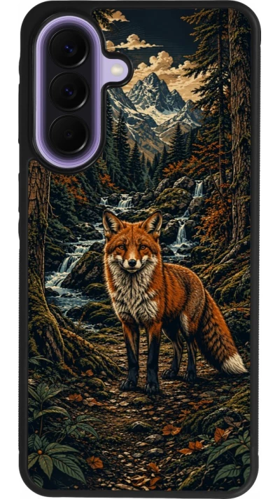 Coque Samsung Galaxy A57 5G - Silicone rigide noir Linocut Renard