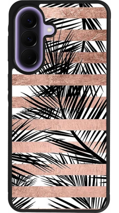Samsung Galaxy A57 5G Case Hülle - Silikon schwarz Palm trees gold stripes