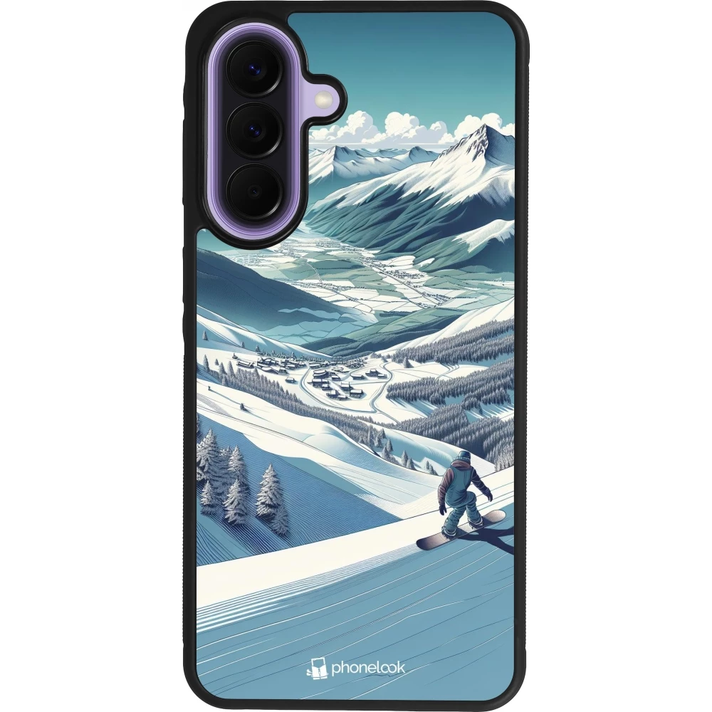 Samsung Galaxy A57 5G Case Hülle - Silikon schwarz Snowboarder Berg