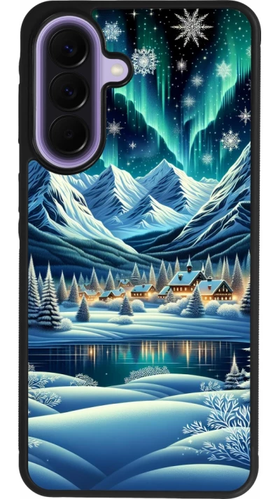 Samsung Galaxy A57 5G Case Hülle - Silikon schwarz Verschneites Bergdorf am See in der Nacht