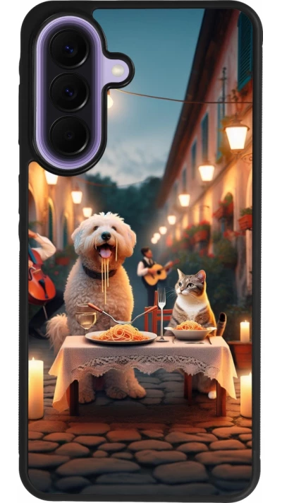 Samsung Galaxy A57 5G Case Hülle - Silikon schwarz Valentin 2024 Hund & Katze Kerzenlicht