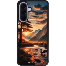 Samsung Galaxy A57 5G Case Hülle - Silikon schwarz Tal Sonnenuntergang Hirsch Baum
