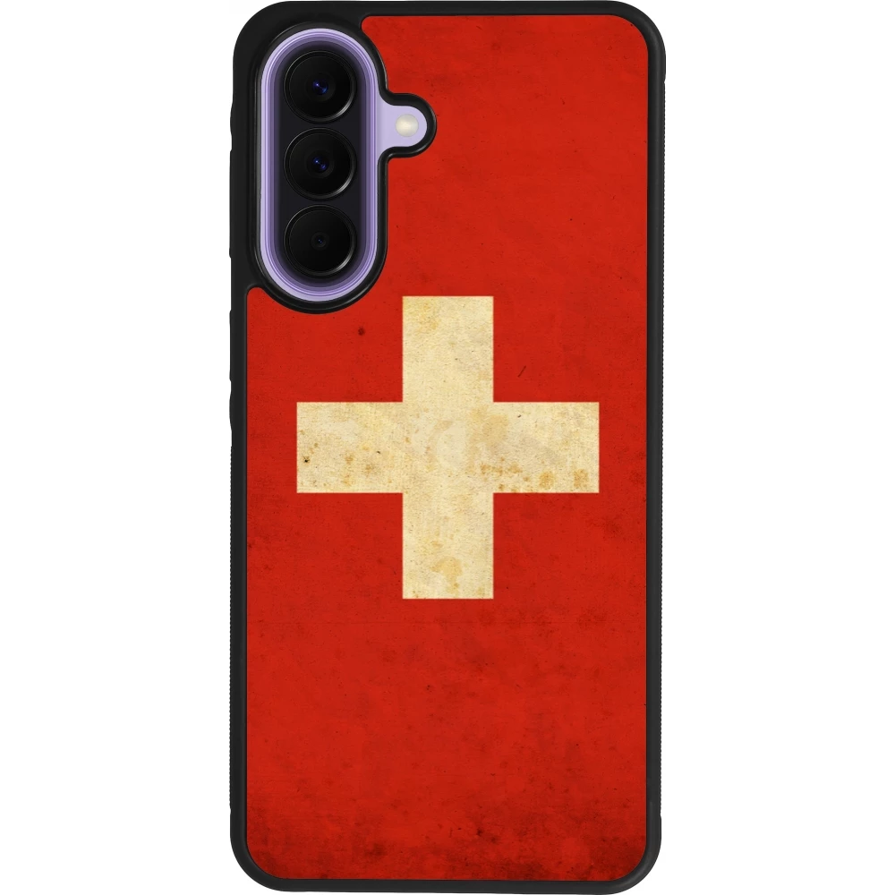 Samsung Galaxy A57 5G Case Hülle - Silikon schwarz Vintage Flag SWISS