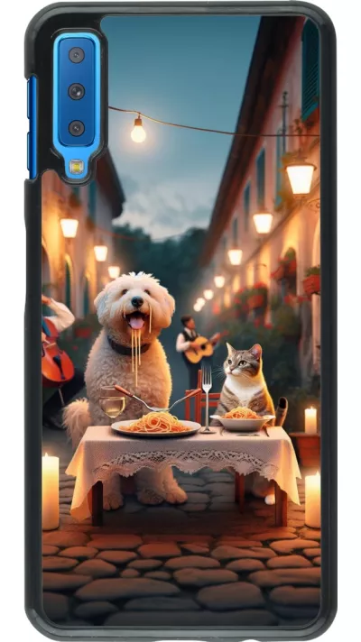 Samsung Galaxy A7 Case Hülle - Valentin 2024 Hund & Katze Kerzenlicht
