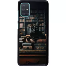 Samsung Galaxy A71 Case Hülle - Katze Bücher dunkel