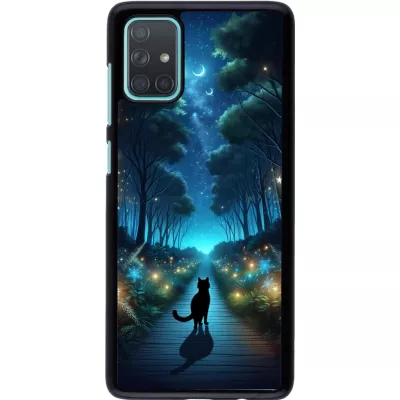 Samsung Galaxy A71 Case Hülle - Schwarze Katze Spaziergang
