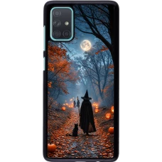 Samsung Galaxy A71 Case Hülle - Halloween 2026 Witch with a cat