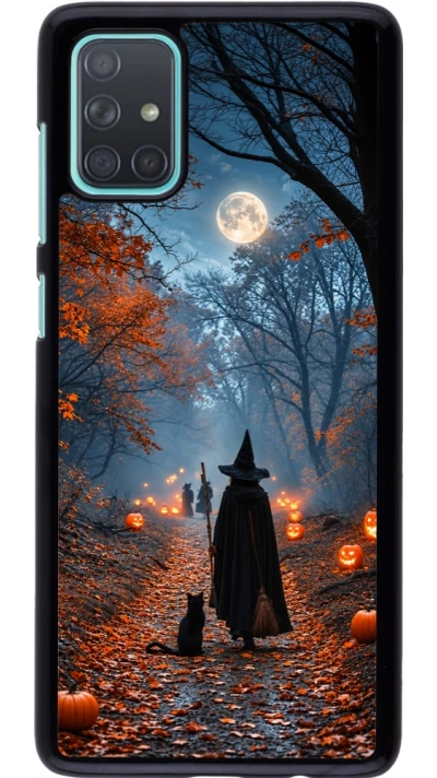 Samsung Galaxy A71 Case Hülle - Halloween 2026 Witch with a cat
