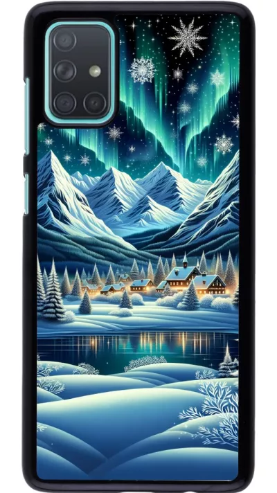 Samsung Galaxy A71 Case Hülle - Verschneites Bergdorf am See in der Nacht