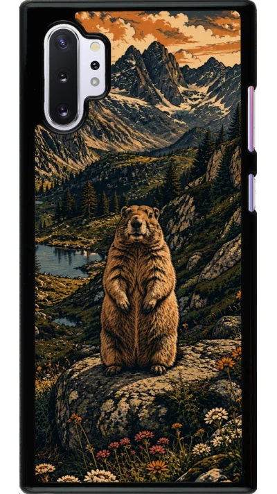Samsung Galaxy Note 10+ Case Hülle - Linocut Murmeltier
