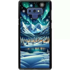 Samsung Galaxy Note9 Case Hülle - Verschneites Bergdorf am See in der Nacht