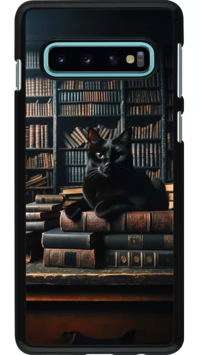 Samsung Galaxy S10 Case Hülle - Katze Bücher dunkel