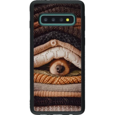 Coque Samsung Galaxy S10 - Silicone rigide noir Autumn 26 Dog under the covers
