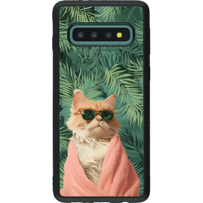 Coque Samsung Galaxy S10 - Silicone rigide noir Cat Summer Palms
