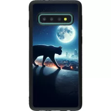 Coque Samsung Galaxy S10 - Silicone rigide noir Chat noir sous la pleine lune