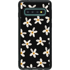 Coque Samsung Galaxy S10 - Silicone rigide noir Easter 2024 white on black flower