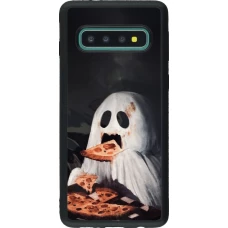 Coque Samsung Galaxy S10 - Silicone rigide noir Halloween 2026 Ghost eating pizza