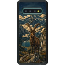 Samsung Galaxy S10 Case Hülle - Silikon schwarz Linocut Steinbock