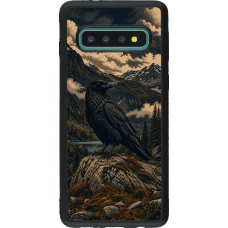 Samsung Galaxy S10 Case Hülle - Silikon schwarz Linocut Grosser Rabe